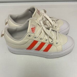 Adidas Off-White and Pink/Red Striped Sneakers